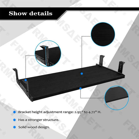 Smooth As Butter Under Desk Keyboard Tray With Heavy Full Extension Slides Wooden Pullout Work Platform For Clearing Desk Clutter Big Upgrade For Streamers Coders And Gamers 30 Inch Black showing detail of bracket height adjustment and solid wood design.