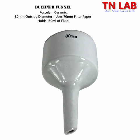 80mm Porcelain Buchner Funnel And 1L Heavy Wall Borosilicate Glass Vacuum Flask Filtration Kit With Sealing Adapter shown in close-up
