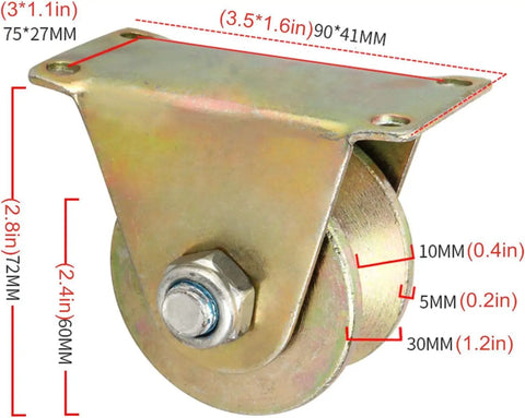 Rock Solid V Groove Caster Wheel Built Heavy To Glide Smooth On Barn Door Tracks Or Industrial Carts Featuring Rust Resistant 45 Steel Rollers, detailed dimensions.