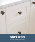 Fulton Soft Iron Round Cabinet Knobs One And Three Sixteenth Inch Easy Install Durable Hardware installed on white cabinetry