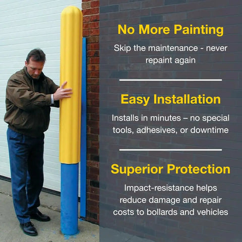 Heavy Duty Bollard Covers For 8 Inch Poles 57 Inches Tall High Density Polyethylene Safety Sleeve installed on a pole.
