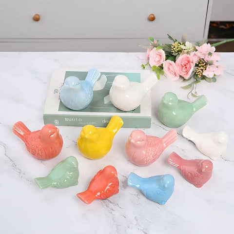 Super Clean White Bird Design Toilet Bolt Caps With Elegant Porcelain Screw Covers To Conceal Ugly Hardware And Level Up Your Bathroom Setup Effortlessly Inside This Solid Four Pack Collection, featuring colorful bird shapes in various colors.