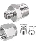 uxcell stainless steel compression tube fitting, 1/2 NPT male x 1/4 in tube OD, 3-piece ferrules, front/side views