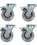 Tough As Nails Silent Rubber Caster Wheel With Secure Steel Brake Pad, Smooth Rolling Directional Casters set of four, heavy duty, 4-inch