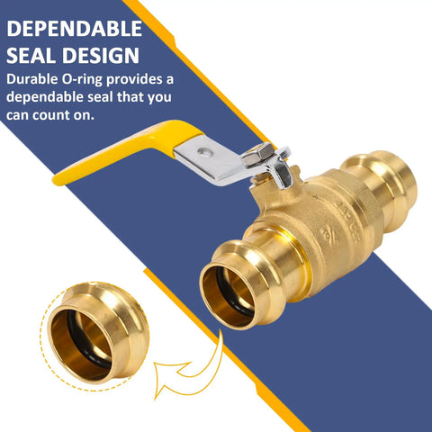 3/4 Inch Brass Press Ball Valve Full Port Heavy Duty With EPDM O Ring Seal 1/4 Turn Shut Off Close-up View