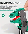 Pro Grade Wire Stripper And Cutter 2 In 1 Automatic Adjustable Electric Stripping Tool tension adjustment demonstration