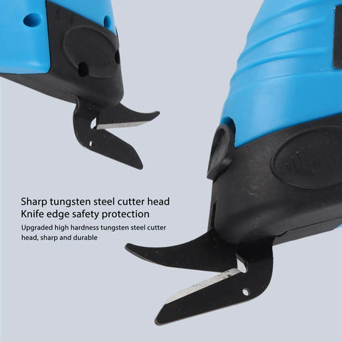 Top Tier Electric Fabric Scissors Providing Ridiculously Smooth Cordless Slicing On Thick Cloth And Carpet With An Included Charger Aimed At Serious Stitchers And Craft Teams Wanting Sick Precision Daily, showing sharp tungsten steel cutter head.