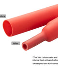UL Tested 10 Pack 8 AWG Heavy Duty Copper Ring Terminals Set With Three Eighths Inch Ring And Heat Shrink Tubes shown before and after use.