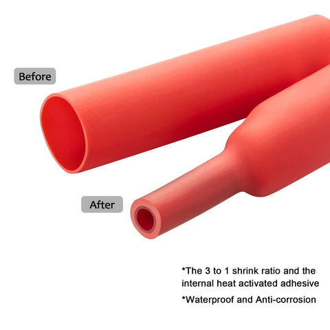 UL Tested 10 Pack 8 AWG Heavy Duty Copper Ring Terminals Set With Three Eighths Inch Ring And Heat Shrink Tubes shown before and after use.