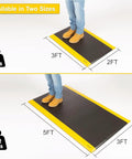 Person standing on Industrial 15/16 Inch Extra Thick Anti Fatigue Floor Mat Built For Heavy Duty Jobs, Diamond Plate Non Slip Ergonomic Standing Mat In Black With Yellow Edge, Perfect For Workbench, Shop, Kitchen, Warehouse 3 By 5 Feet.