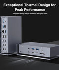 Heavy Duty 20 In 1 Thunderbolt 4 MacBook Docking Station with quad 6K output and multiple ports for versatile connectivity.