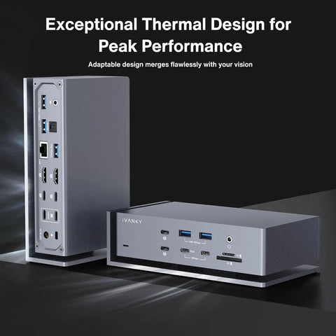 Heavy Duty 20 In 1 Thunderbolt 4 MacBook Docking Station with quad 6K output and multiple ports for versatile connectivity.