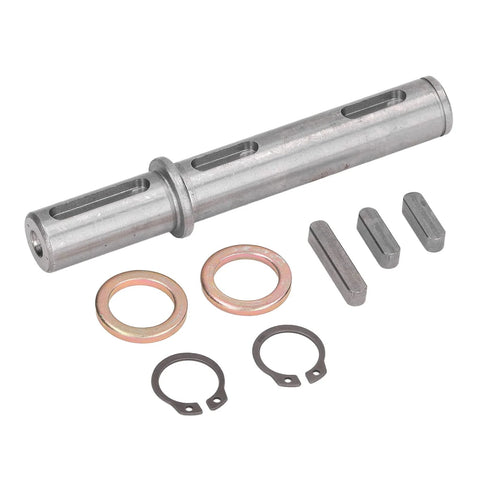NMRV040 stepper motor shaft kit with steel components and seven accessories, designed for durable torque transfer and easy installation.