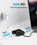 Must Have Six In One USB C Hub With 4K 60Hz HDMI Output, Three USB A 3.1 Ports connected to laptop showing power delivery