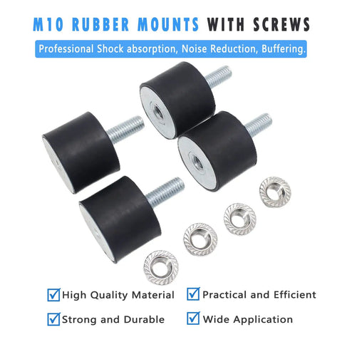 4 Pack M10 Rubber Vibration Isolator Mounts With Hex Lock Nuts For Air Compressors Motors And Diesel Engines Anti Vibration Shock Absorbers