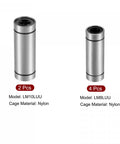 Two LM10LUU and four LM8LUU nylon linear ball bearings from the Eight Piece Kit Of Extra Long LM8LUU And LM10LUU Linear Ball Bearings.