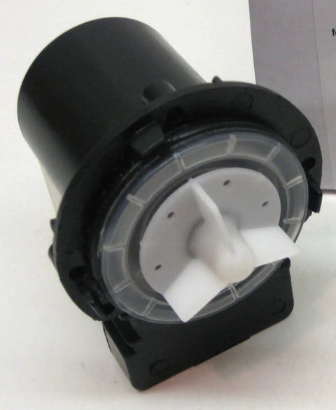 Electric-Powered Washing Machine Drain Pump Assembly 120V 8.5W 1.4A Heavy-Duty DIY Friendly Replacement Part For Laundry Water Evacuation Replaces AP5328388 PS4579318 AH3579318 Wear-Resistant Vinyl Housing, black pump front view