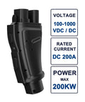 Heavy Duty Ccs2 To Gbt Dc Charging Adapter 200Kw 200A 1000V Ev Power Converter side view with specifications displayed.