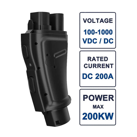 Heavy Duty Ccs2 To Gbt Dc Charging Adapter 200Kw 200A 1000V Ev Power Converter side view with specifications displayed.
