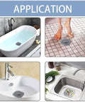 Image showcasing the Two Pack Shower Drain Hair Catcher With Strong Suction Cups installed in bathtubs and sinks.