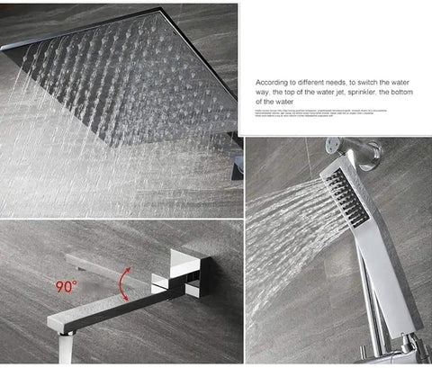 Top Shelf Wall Mounted Square Shower Head Pumping Out Serious High Pressure Power With Three Killer Spray Settings crafted from pure lead free brass and coated in a scratch resistant silver shell.