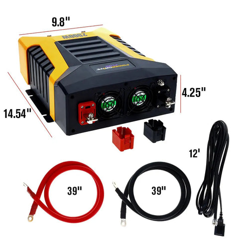 Professional 2000 Watt Power Inverter For Cars And Trucks Featuring Bluetooth Remote And Fast Charge Usb C Ports, 14.54" size