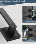 Entry Lever Door Handle With Deadbolt Lock Set For Front Door Or Office Reversible Left Or Right Matte Black Finish shown