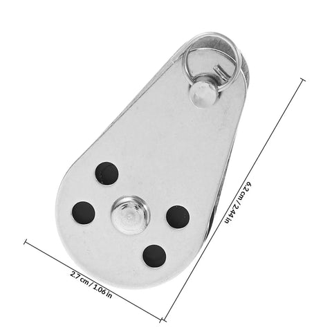 Beefy Stainless Steel Marine Pulley Kit For Kayaks And Canoes, compact small wheel pulley with measurements shown