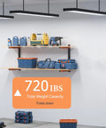 Heavy Duty Wall Mounted Lumber Storage Rack With 6 Levels Up To 720 Lbs Capacity Built Tough Folding Garage Wood Organizer Orange Shelving Indoor Outdoor Use Sturdy Steel Construction For Workshop And Shed displaying tools