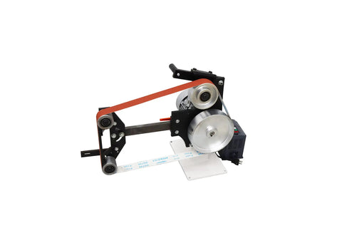 Badass Industrial Variable Speed 71 Inch Belt Grinder With 3 Grinding Wheels And Heavy Duty Base For Pro Knife Makers 220 Volt 2200W smooth running workhorse with motor and belt.