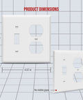 Combo Toggle Switch And Duplex Outlet Wall Plate Cover For 2-Gang, 4.5 By 4.57 Inches, White Polycarbonate Thermoplastic, UL Listed