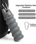 Two Pack Collapsible Silicone Water Bottles 500ml Each, On The Go Hydration Buddies For Travel, attached to backpack with buckle