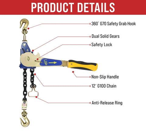 Two Pack Heavy Duty Ratchet Chain Binders 5/16 to 3/8 Inch With Swivel Grab Hooks And 5400 Lb Working Load Limit product details