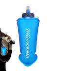 Foldable Hydration Bottle For Hiking And Running, 11.42 Inch Squeeze Bladder With Leakproof Caps attached to a backpack