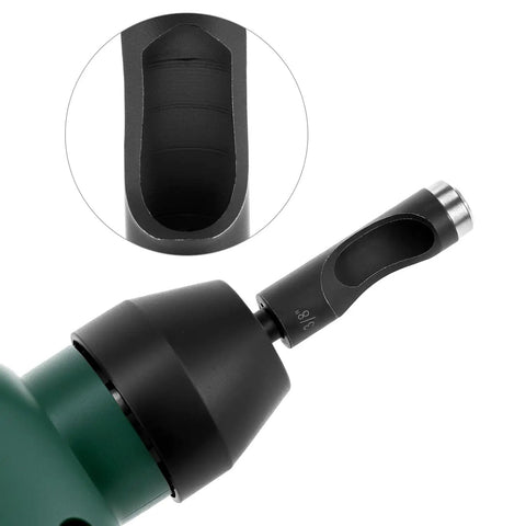 Close-up of Pro Grade Leather Hole Punch Tool Set with carbon steel 3/8" drill bit for crafting leather belts and grommets