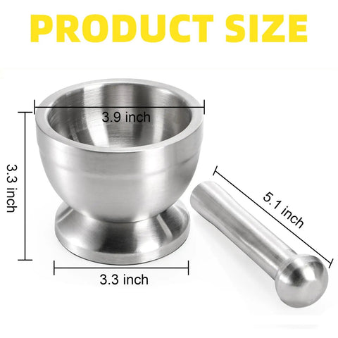 18 By 8 Stainless Steel Mortar And Pestle Set With Brushed Finish Durable Non Slip Base Rustproof No Residual Taste Easy To Clean Spice Grinder
