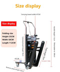 Heavy Duty Electric Stair Climber Trolley With Removable 48V Battery And Brushless Motor For Tough Jobs hauling Heavy Gear Up Or Down The Stairs Like A Pro size display with dimensions and features