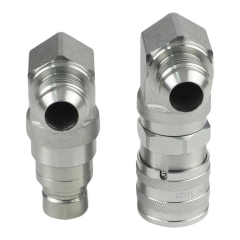Male and Female Hydraulic Flat Face Coupler Kit for Skid Steer Loaders One Half Inch Body One and One Sixteenth Inch JIC Thread
