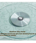 Game Changer Heavy Duty Lazy Susan For Large Round Dining Table With Thick Tempered Glass And Slick Rotating Turntable Tray showing aluminum alloy base for stability.
