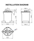 Installation diagram of Rock Solid Heavy Duty Dc Contactor Power Relay Switch featuring dimensions and mounting details.