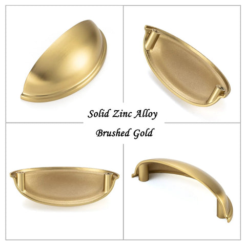 Brushed Gold Cabinet Pulls 3 Inch Hole Centers Bin Cup Handles Pack Of 10 Zinc Alloy Rust Resistant For Cabinets Doors