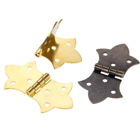 Antique Bronze Flower Hinges Set, 2 Pack Iron Cabinet And Door Hinges With 6 Holes, DIY Furniture Hardware
