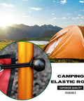 30 Pack 6 Inch Black Bungee Balls Heavy Duty Tarp Tie Downs Cords used on tent pole for camping setup outdoors.
