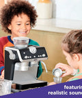 Casdon De'Longhi Toys Barista Coffee Machine, silver and black, with front control panel and steam wand