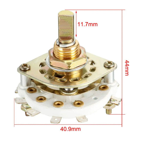 2 Pole 4 Position Rotary Switch With Knob For Band Channel Selection, 10 Pins, 6mm Shaft, durable metal body