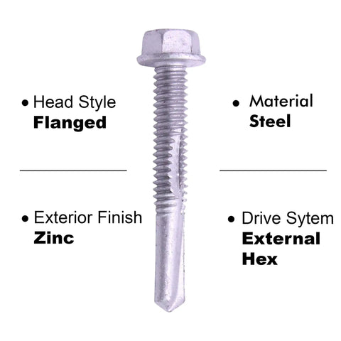 Hex Washer Head Self Drilling Tek Screws For Attaching Sheet Metal To Steel 12 To 24 Size Zinc Plated Steel Self Tapping Fasteners