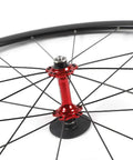 700C Road Wheelset With 7075 Aluminum Hub And Double Layer Rim, 30mm Rim Height, V Brake, red hub detail view