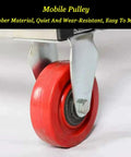 Close-up of red rubber caster wheel on Heavy Duty Wire Spool Rack With Rolling Casters, Pro Grade Cable Organizer And Dispenser