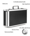 Side view of All In One Tool Box Organizer For Home DIY And On The Go Foldable Tool Chest with metal corners and aluminum frame