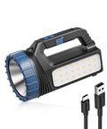 Go To Solar Powered Flashlight With 8000 Lumens Emergency Portable Camping Light for home and outdoors, USB-C port visible